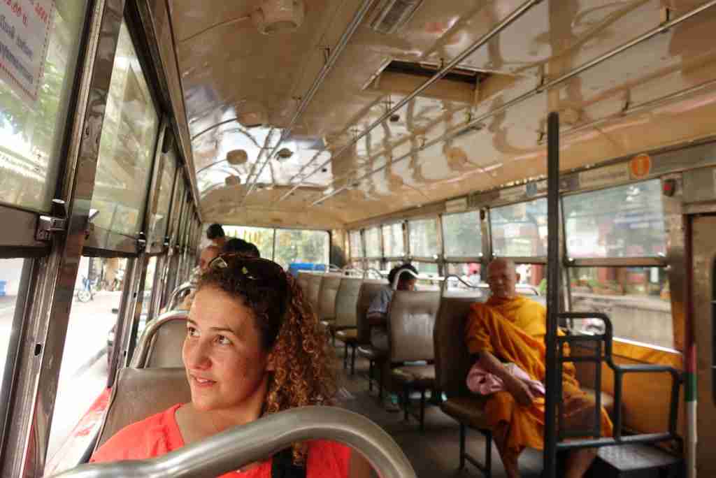 My friend Sarah on a bus in Bangkok, Thailand. She is one of my favorite people that I have met while traveling. I originally met Sarah in Yosemite National Park, California. We started working on a film project together, and then she decided to meet me in Thailand.
