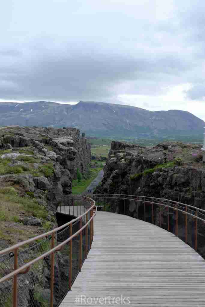 The North American-Eurasian tectonic divide in Iceland, a rift of dark volcanic rock