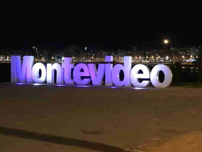 Night time shot of the iconic city sign at Montevideo Night time shot of the iconic city sign at Montevideo