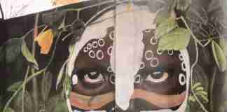 An example of indiginous Street Art, Buenos Aires, Argentina, on Doctor Romulo Naon near Pedraza